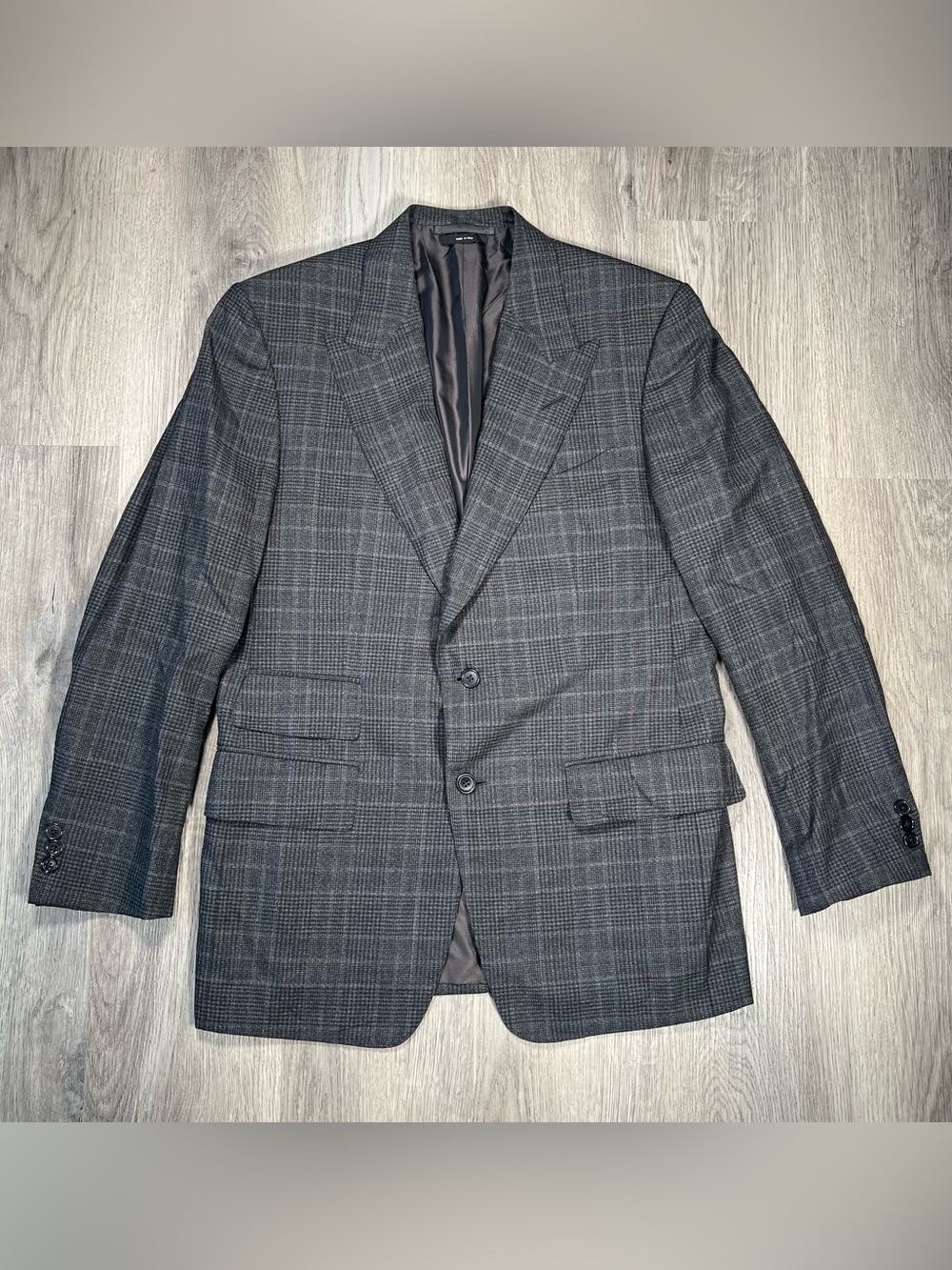 Tom Ford Grey Plaid Wool Blazer 40R Mens Suit Jacket Windsor Peak Lapel Italy